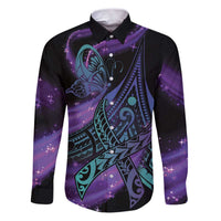 In September We Wear Teal And Purple Family Matching Puletasi and Hawaiian Shirt Magic Ribbon Semicolon LT01 Dad's Shirt - Long Sleeve Purple - Polynesian Pride