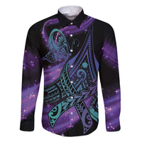 In September We Wear Teal And Purple Family Matching Short Sleeve Bodycon Dress and Hawaiian Shirt Magic Ribbon Semicolon LT01 Dad's Shirt - Long Sleeve Purple - Polynesian Pride