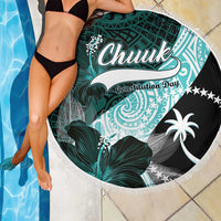 Chuuk Constitution Day Beach Blanket Hibiscus Turquoise Pattern