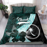 Chuuk Constitution Day Bedding Set Hibiscus Turquoise Pattern