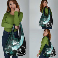 Chuuk Constitution Day Grocery Bag Hibiscus Turquoise Pattern