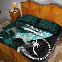 Chuuk Constitution Day Quilt Bed Set Hibiscus Turquoise Pattern