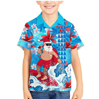 Hawaii Christmas Family Matching Mermaid Dress and Hawaiian Shirt Santa Claus Surfing Kakau Tropical Style LT01 Son's Shirt Blue - Polynesian Pride