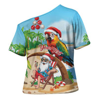 Personalized Hawaii Santa Parrot Christmas Cross Shoulder Shirt Summer Vibe - Polynesian Pride