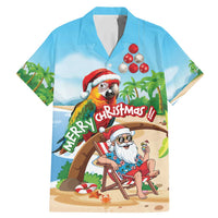 Personalized Hawaii Santa Parrot Christmas Family Matching Mermaid Dress and Hawaiian Shirt Summer Vibe LT01 Dad's Shirt - Short Sleeve Blue - Polynesian Pride