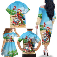 Personalized Hawaii Santa Parrot Christmas Family Matching Off The Shoulder Long Sleeve Dress and Hawaiian Shirt Summer Vibe - Polynesian Pride