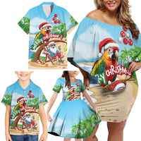 Personalized Hawaii Santa Parrot Christmas Family Matching Off Shoulder Short Dress and Hawaiian Shirt Summer Vibe LT01 - Polynesian Pride