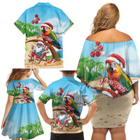 Personalized Hawaii Santa Parrot Christmas Family Matching Off Shoulder Short Dress and Hawaiian Shirt Summer Vibe - Polynesian Pride