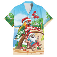 Personalized Hawaii Santa Parrot Christmas Family Matching Off Shoulder Short Dress and Hawaiian Shirt Summer Vibe LT01 Dad's Shirt - Short Sleeve Blue - Polynesian Pride