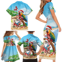 Personalized Hawaii Santa Parrot Christmas Family Matching Short Sleeve Bodycon Dress and Hawaiian Shirt Summer Vibe - Polynesian Pride
