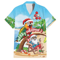 Personalized Hawaii Santa Parrot Christmas Family Matching Tank Maxi Dress and Hawaiian Shirt Summer Vibe LT01 Dad's Shirt - Short Sleeve Blue - Polynesian Pride