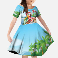 Personalized Hawaii Santa Parrot Christmas Kid Short Sleeve Dress Summer Vibe - Polynesian Pride