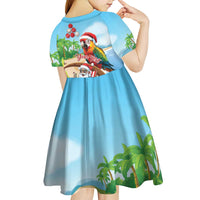 Personalized Hawaii Santa Parrot Christmas Kid Short Sleeve Dress Summer Vibe - Polynesian Pride