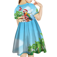 Personalized Hawaii Santa Parrot Christmas Kid Short Sleeve Dress Summer Vibe - Polynesian Pride