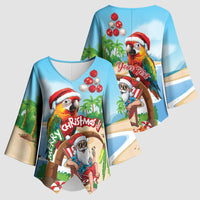 Personalized Hawaii Santa Parrot Christmas Kimono Sleeve Blouse Summer Vibe - Polynesian Pride