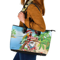 Hawaii Santa Parrot Christmas Leather Tote Bag Summer Vibe - Polynesian Pride