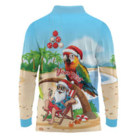 Personalized Hawaii Santa Parrot Christmas Long Sleeve Polo Shirt Summer Vibe - Polynesian Pride
