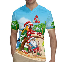 Personalized Hawaii Santa Parrot Christmas Rugby Jersey Summer Vibe - Polynesian Pride