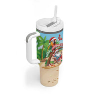 Personalized Hawaii Santa Parrot Christmas Tumbler With Handle Summer Vibe - Polynesian Pride