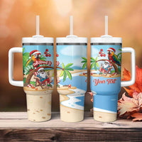 Personalized Hawaii Santa Parrot Christmas Tumbler With Handle Summer Vibe - Polynesian Pride