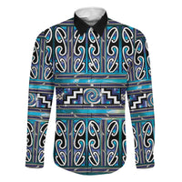 Maori Matariki Family Matching Long Sleeve Bodycon Dress and Hawaiian Shirt Blue Galaxy Aesthetic Koru Art LT01 Dad's Shirt - Long Sleeve Blue - Polynesian Pride