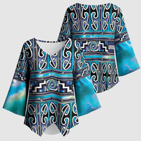 Maori Matariki Kimono Sleeve Blouse Blue Galaxy Aesthetic Koru Art