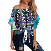 Maori Matariki Off Shoulder Wrap Waist Top Blue Galaxy Aesthetic Koru Art LT01 - Polynesian Pride