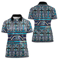 Maori Matariki Women Polo Shirt Blue Galaxy Aesthetic Koru Art