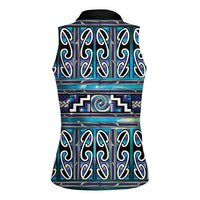 Maori Matariki Women Sleeveless Polo Shirt Blue Galaxy Aesthetic Koru Art