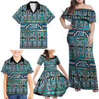 Maori Matariki Family Matching Off Shoulder Maxi Dress and Hawaiian Shirt Green Galaxy Aesthetic Koru Art LT01 - Polynesian Pride