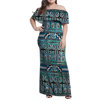 Maori Matariki Family Matching Off Shoulder Maxi Dress and Hawaiian Shirt Green Galaxy Aesthetic Koru Art LT01 Mom's Dress Green - Polynesian Pride