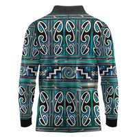 Maori Matariki Long Sleeve Polo Shirt Green Galaxy Aesthetic Koru Art