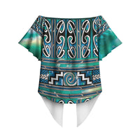 Maori Matariki Off Shoulder Wrap Waist Top Green Galaxy Aesthetic Koru Art LT01 - Polynesian Pride