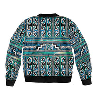 Maori Matariki Sleeve Zip Bomber Jacket Green Galaxy Aesthetic Koru Art