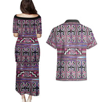 Maori Matariki Couples Matching Puletasi and Hawaiian Shirt Pink Galaxy Aesthetic Koru Art