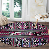 Maori Matariki Round Carpet Pink Galaxy Aesthetic Koru Art