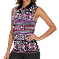 Maori Matariki Women Sleeveless Polo Shirt Pink Galaxy Aesthetic Koru Art LT01 - Polynesian Pride
