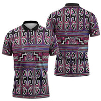 Maori Matariki Zipper Polo Shirt Pink Galaxy Aesthetic Koru Art