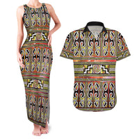 Maori Matariki Couples Matching Tank Maxi Dress and Hawaiian Shirt Yellow Galaxy Aesthetic Koru Art
