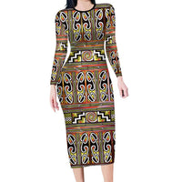 Maori Matariki Family Matching Long Sleeve Bodycon Dress and Hawaiian Shirt Yellow Galaxy Aesthetic Koru Art LT01 Mom's Dress Yellow - Polynesian Pride