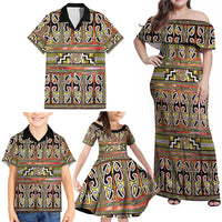 Maori Matariki Family Matching Off Shoulder Maxi Dress and Hawaiian Shirt Yellow Galaxy Aesthetic Koru Art LT01 - Polynesian Pride