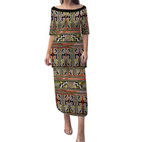 Maori Matariki Family Matching Puletasi and Hawaiian Shirt Yellow Galaxy Aesthetic Koru Art LT01 Mom's Dress Yellow - Polynesian Pride