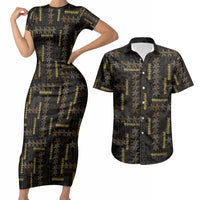 Hawaii Brown Plumeria Lei Black Couples Matching Short Sleeve Bodycon Dress and Hawaiian Shirt Frangipani Floral Heritage Art LT01 Black - Polynesian Pride