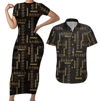 Hawaii Brown Plumeria Lei Black Couples Matching Short Sleeve Bodycon Dress and Hawaiian Shirt Frangipani Floral Heritage Art LT01 Black - Polynesian Pride
