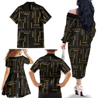 Hawaii Brown Plumeria Lei Black Family Matching Off The Shoulder Long Sleeve Dress and Hawaiian Shirt Frangipani Floral Heritage Art LT01 - Polynesian Pride