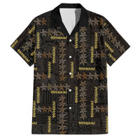 Hawaii Brown Plumeria Lei Black Family Matching Off Shoulder Maxi Dress and Hawaiian Shirt Frangipani Floral Heritage Art LT01 Dad's Shirt - Short Sleeve Black - Polynesian Pride