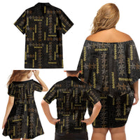 Hawaii Brown Plumeria Lei Black Family Matching Off Shoulder Short Dress and Hawaiian Shirt Frangipani Floral Heritage Art LT01 Mom's Dress Black - Polynesian Pride