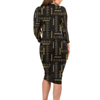 Hawaii Brown Plumeria Lei Black Long Sleeve Bodycon Dress Frangipani Floral Heritage Art LT01 - Polynesian Pride