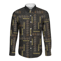 Hawaii Brown Plumeria Lei Black Long Sleeve Button Shirt Frangipani Floral Heritage Art LT01 Unisex Black - Polynesian Pride