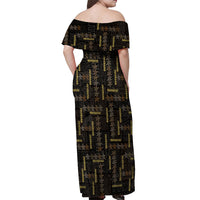 Hawaii Brown Plumeria Lei Black Off Shoulder Maxi Dress Frangipani Floral Heritage Art